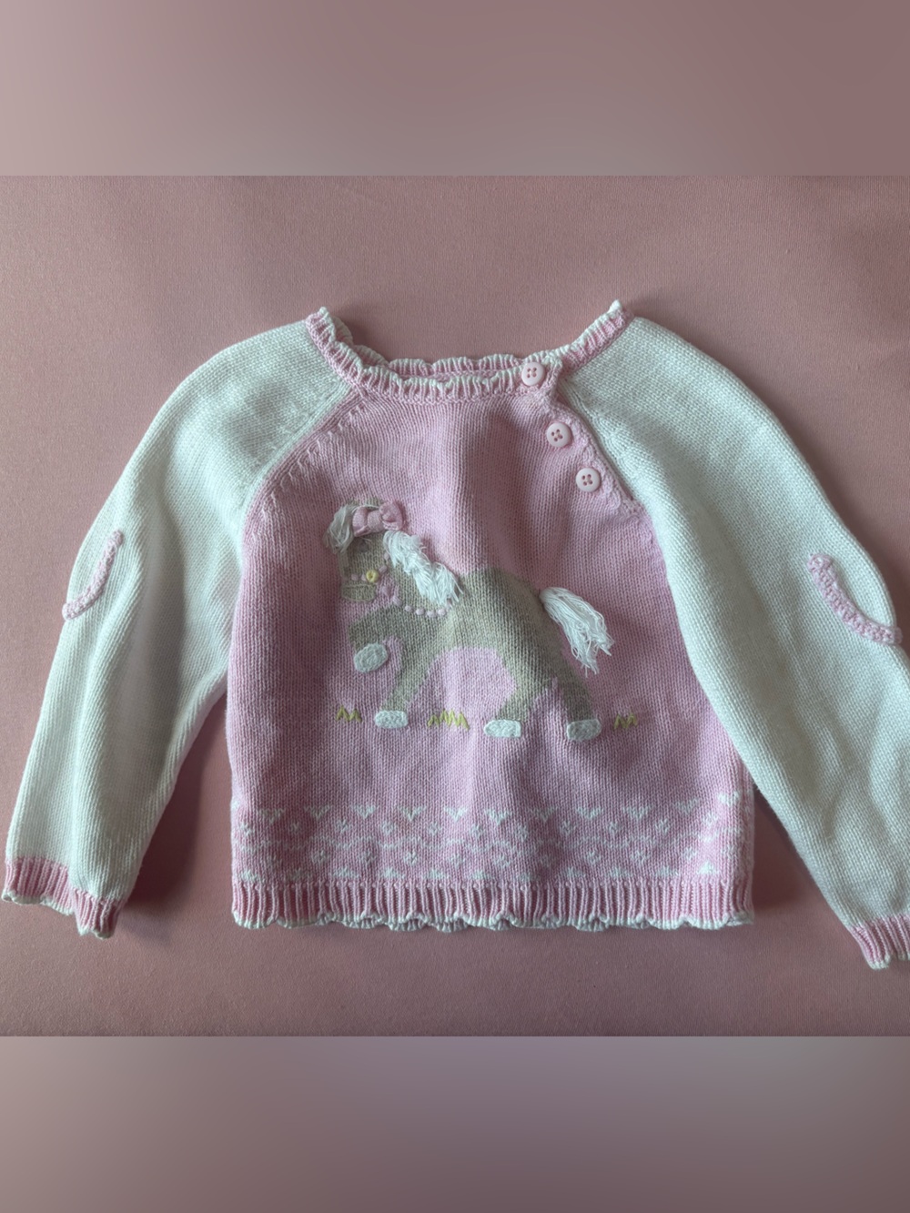 Zubels 12M 100% Cotton Pink Horse Knit Sweater